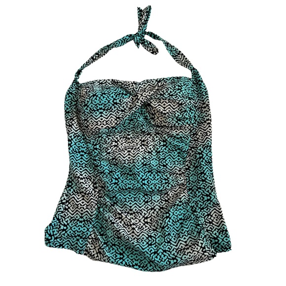 Spanx‎ Love Your Assets Sara Blakey Tankini Top Aqua Halter Semi-Padded Size L - Picture 1 of 6
